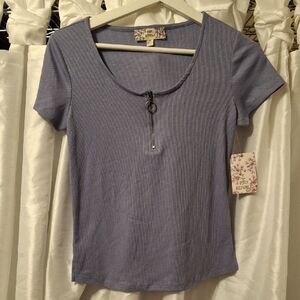 Pink Republic Lavender Ribbed Zip-Front Tee S 💝💝💝💝